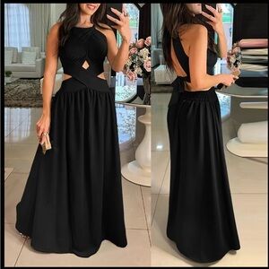 Women's Black Backless Cutout Maxi Dress